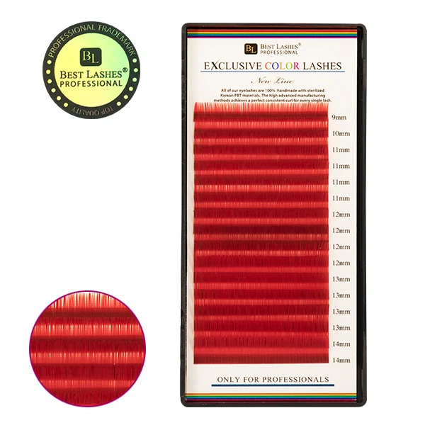 Červené mihalnice mix dľžok C, 0,20 X 9-14 mm - 16 radov