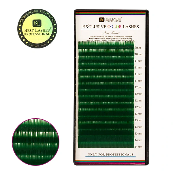 Zelené mihalnice mix dľžok C, 0,20 X 9-14 mm - 16 radov